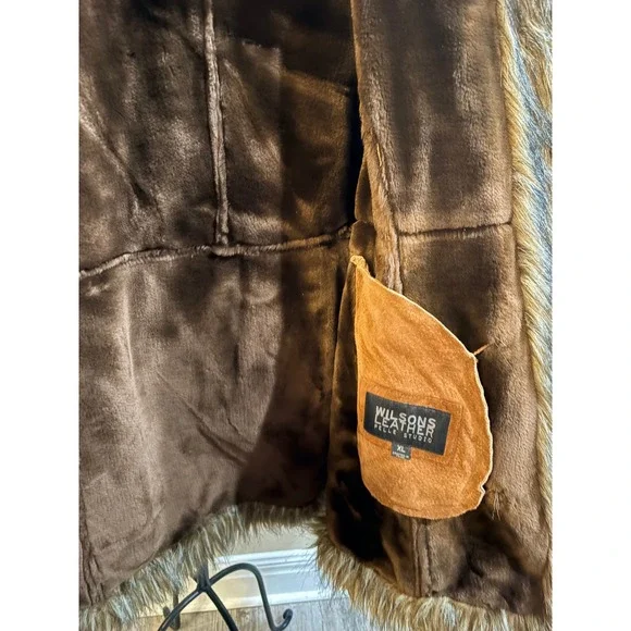 VTG Wilsons Leather Pelle Studio Suede Faux Fur Trim Boho Penny Lane Coat XL - Picture 5 of 10